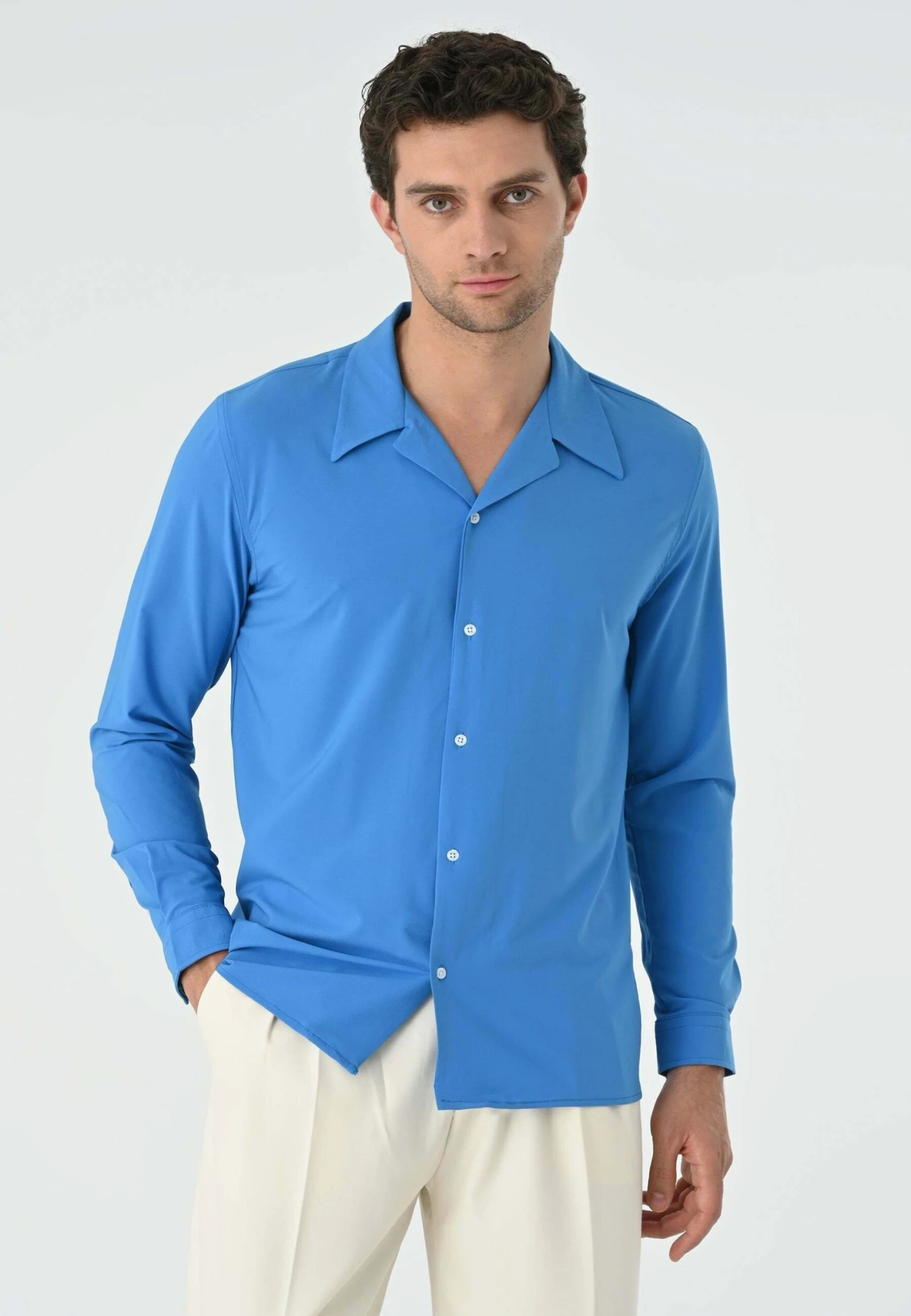 Lapel Collar Long Sleeve- Overhemd - Sax 3 Lapel Collar Long Sleeve- Overhemd - Sax