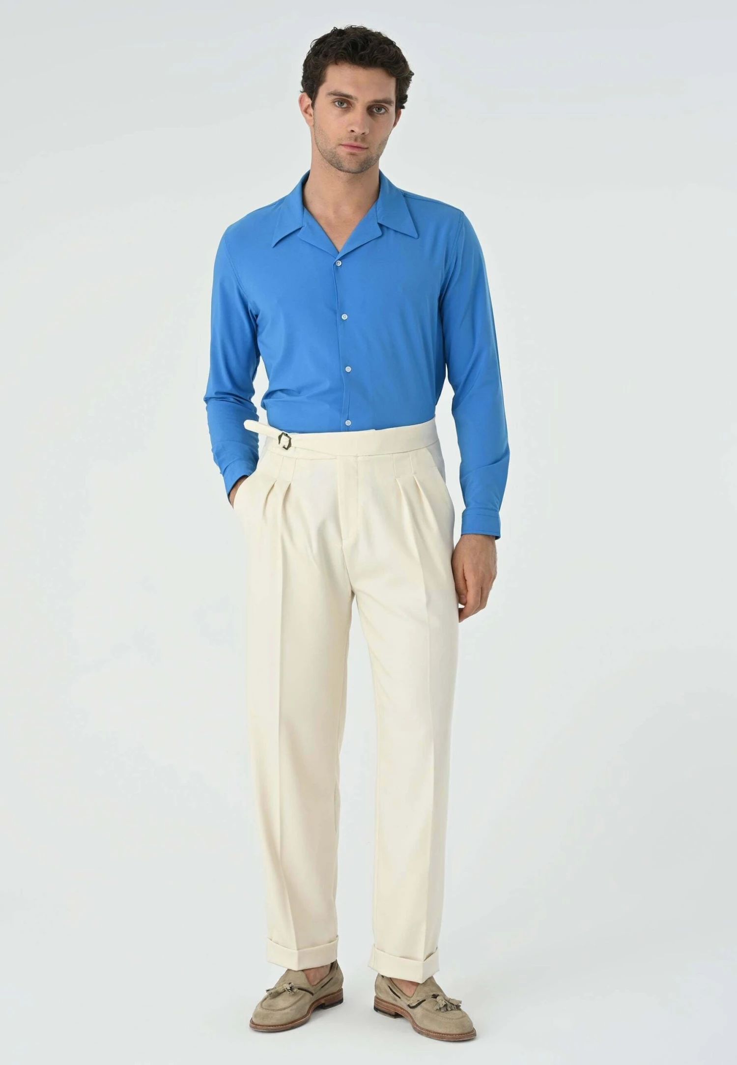 Lapel Collar Long Sleeve- Overhemd - Sax 6 Lapel Collar Long Sleeve- Overhemd - Sax - Afbeelding 4