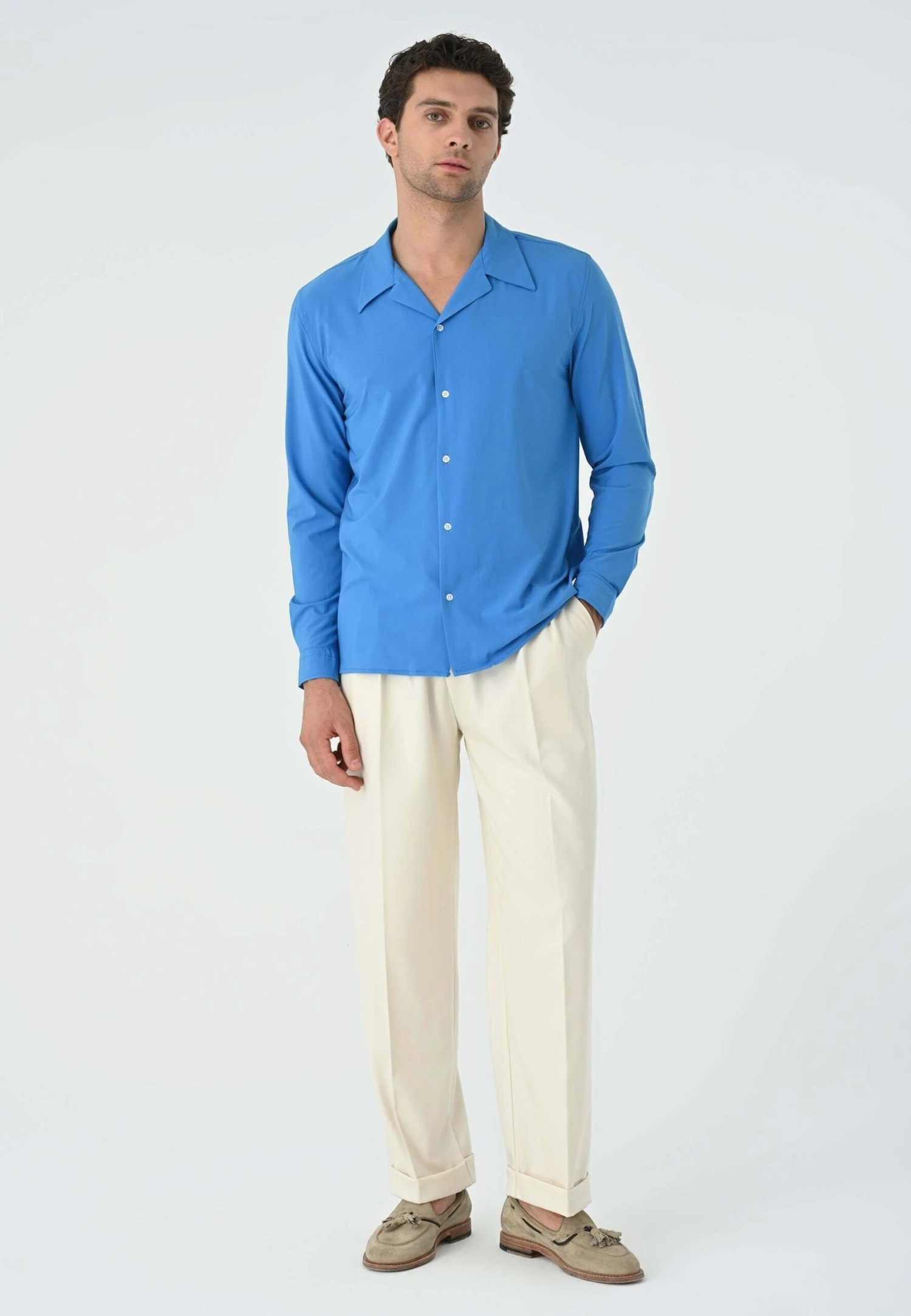 Lapel Collar Long Sleeve- Overhemd - Sax 4 Lapel Collar Long Sleeve- Overhemd - Sax - Afbeelding 2