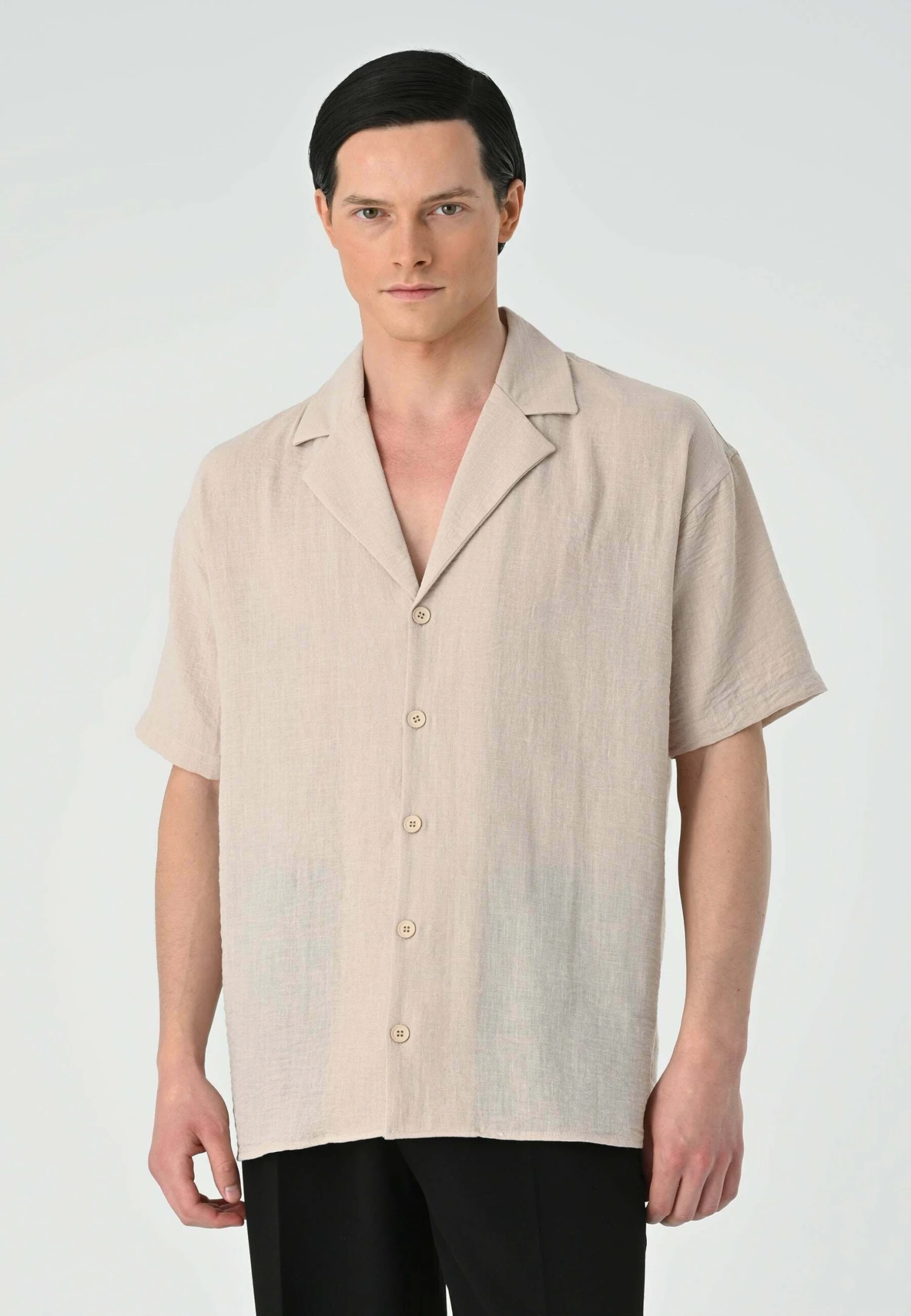 Lapel Collar Short Sleeve - Overhemd - Light Beige 3 Lapel Collar Short Sleeve - Overhemd - Light Beige