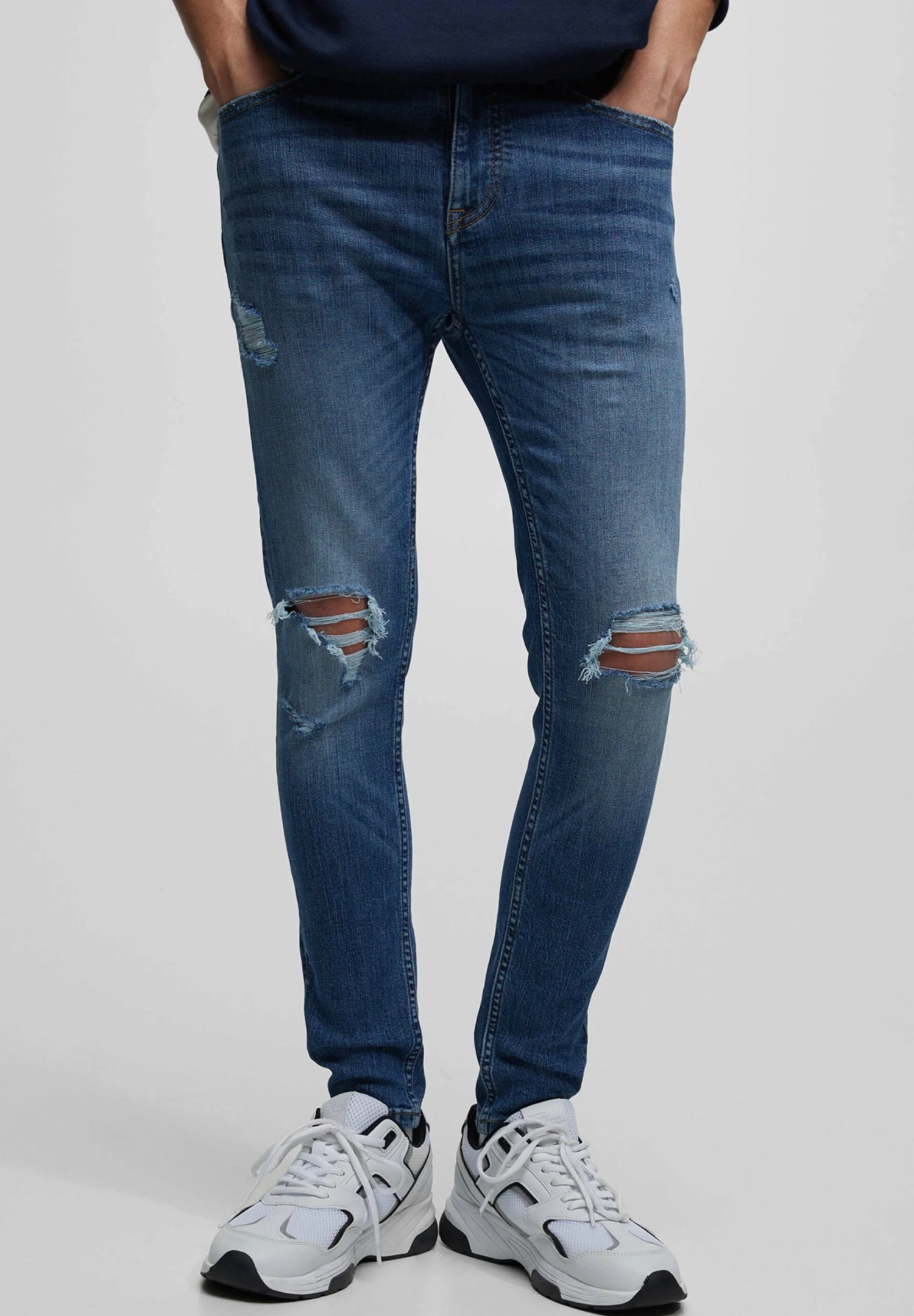 PULL & BEAR Ripped - Slim Fit Jeans - Dark Blue 3 PULL & BEAR Ripped - Slim Fit Jeans - Dark Blue