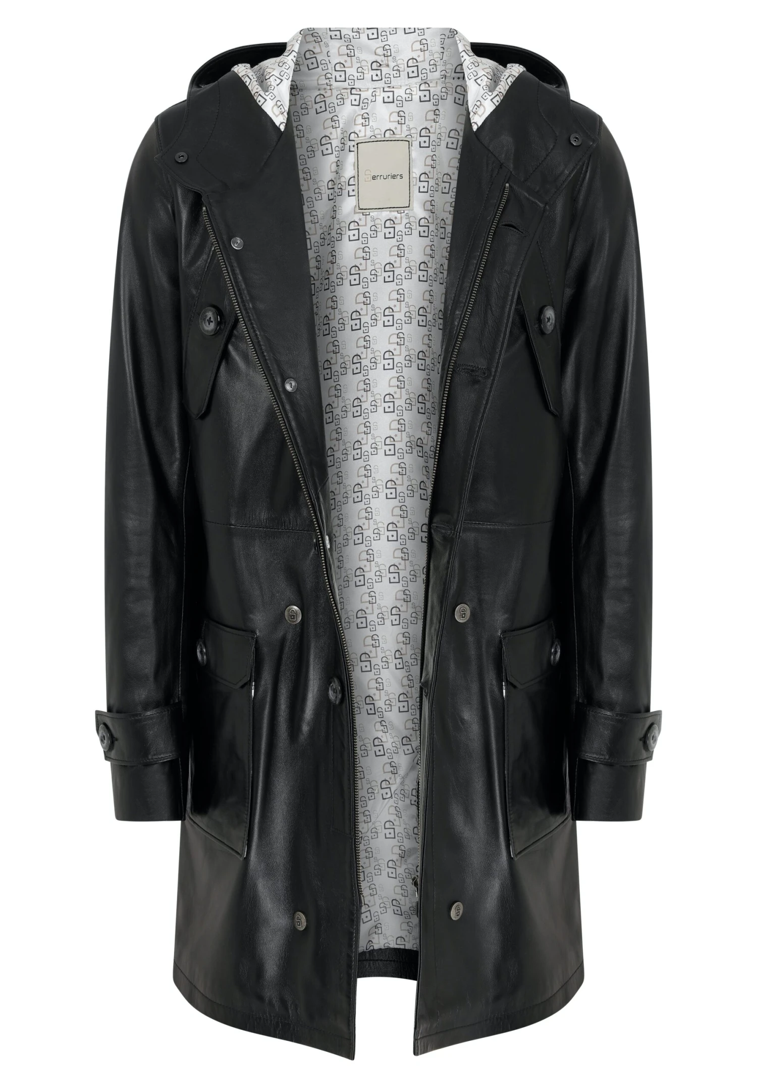 Hooded Leather Coat - Trenchcoat - Black 8 Hooded Leather Coat - Trenchcoat - Black - Afbeelding 6