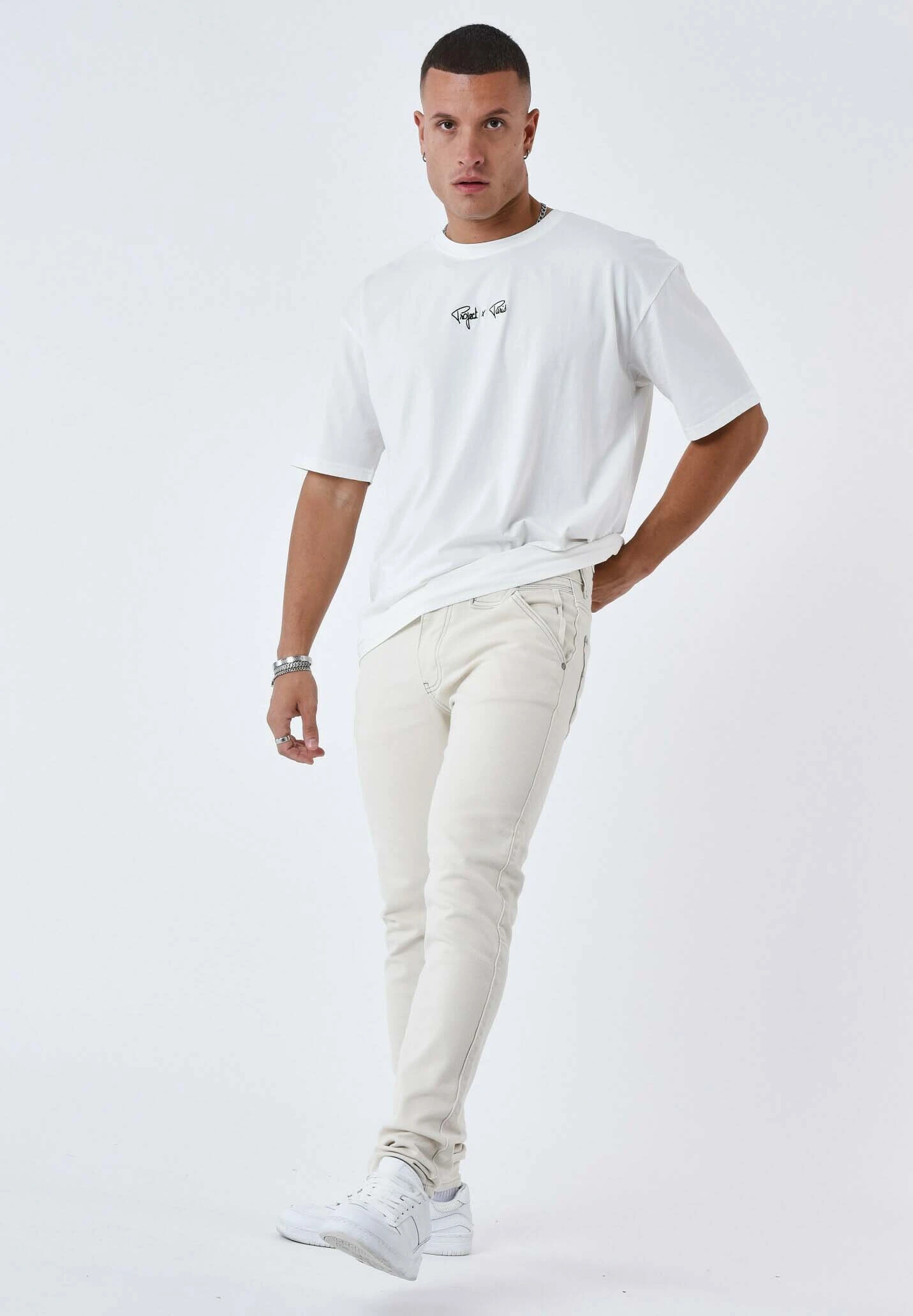 Surpiqûre Contrastée - Slim Fit Jeans - Ivoire 8 Surpiqûre Contrastée - Slim Fit Jeans - Ivoire - Afbeelding 6