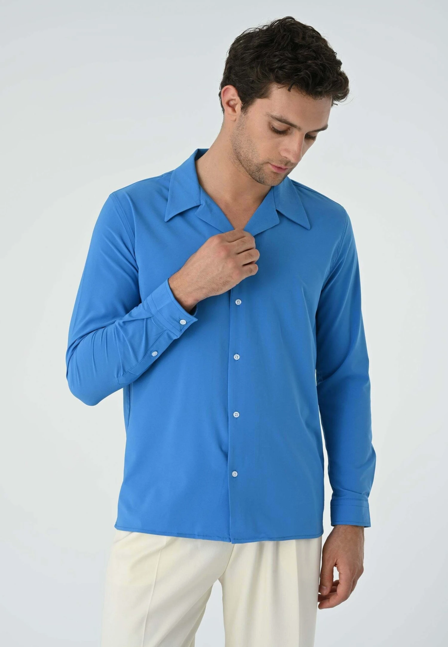 Lapel Collar Long Sleeve- Overhemd - Sax 8 Lapel Collar Long Sleeve- Overhemd - Sax - Afbeelding 6