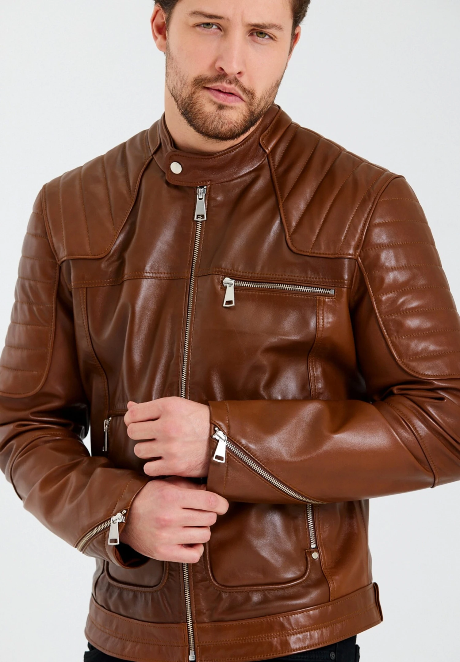 Mit Praktischem Reissverschluss - Leren Jas - Braun 6 Mit Praktischem Reissverschluss - Leren Jas - Braun - Afbeelding 4