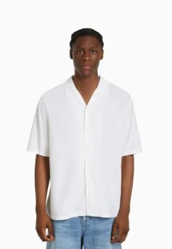 BERSHKA Rustic Short Sleeve - Overhemd - Off White