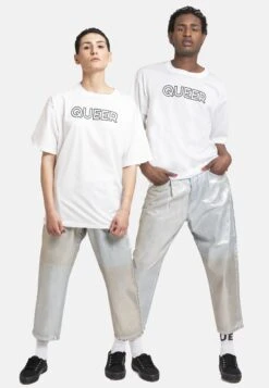 Unisex- Straight Leg Jeans - Metallic Denim