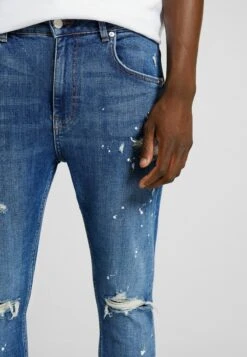 BERSHKA SuperRipped Paint Splatter - Slim Fit Jeans - Dark Blue -Jack and Jones Verkoopwinkel 2ff543c392884f25a99c452676a7c28a