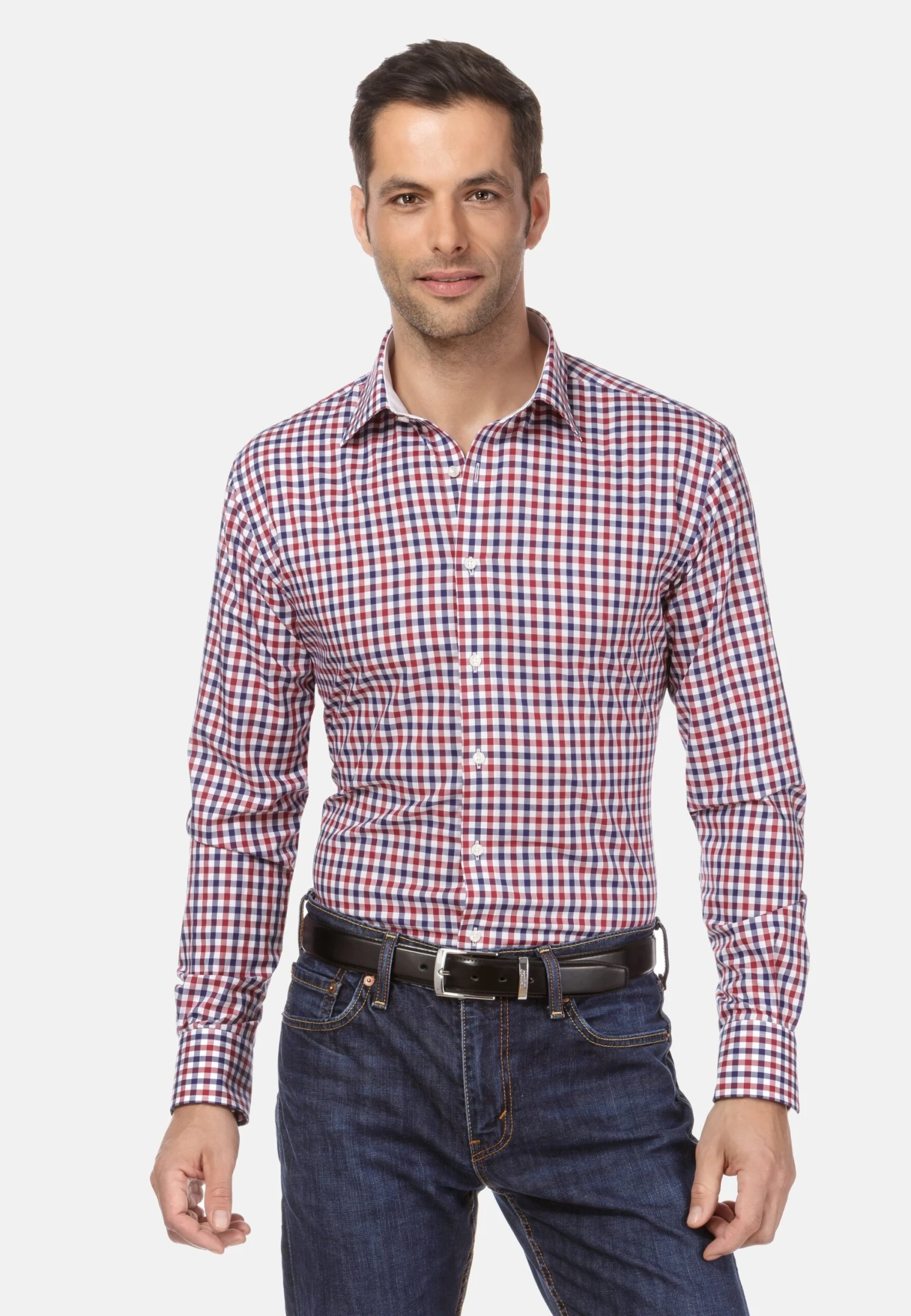 Tailliert Bügelfrei - Overhemd - Dunkelblau Weinrot 3 Tailliert Bügelfrei - Overhemd - Dunkelblau Weinrot