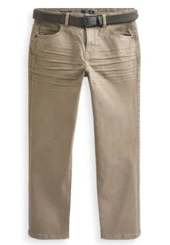 Next Belted With Stretch - Straight Leg Jeans - Tan Brown