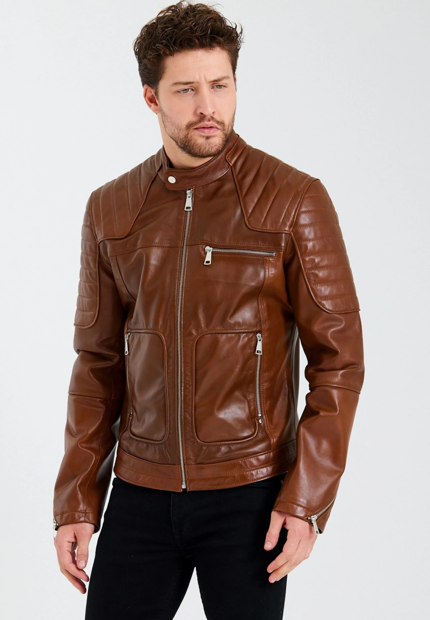 Mit Praktischem Reissverschluss - Leren Jas - Braun 8 Mit Praktischem Reissverschluss - Leren Jas - Braun - Afbeelding 6