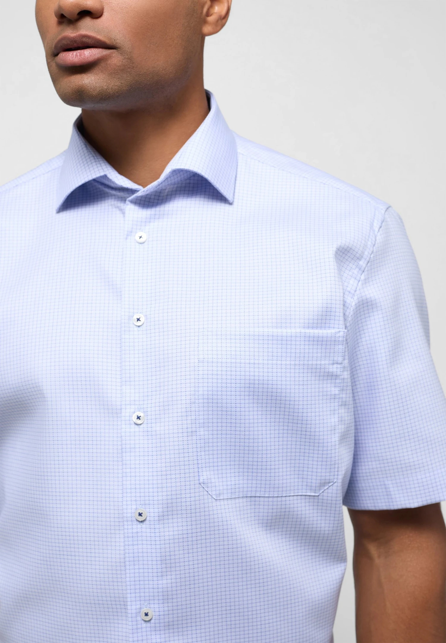 Eterna Kariertes -Kurzarm Comfort Fit - Overhemd - Blau 5 Eterna Kariertes -Kurzarm Comfort Fit - Overhemd - Blau - Afbeelding 3