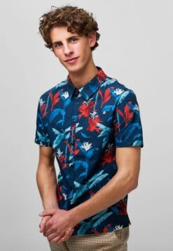 With Plant Pattern. - Overhemd - Blue