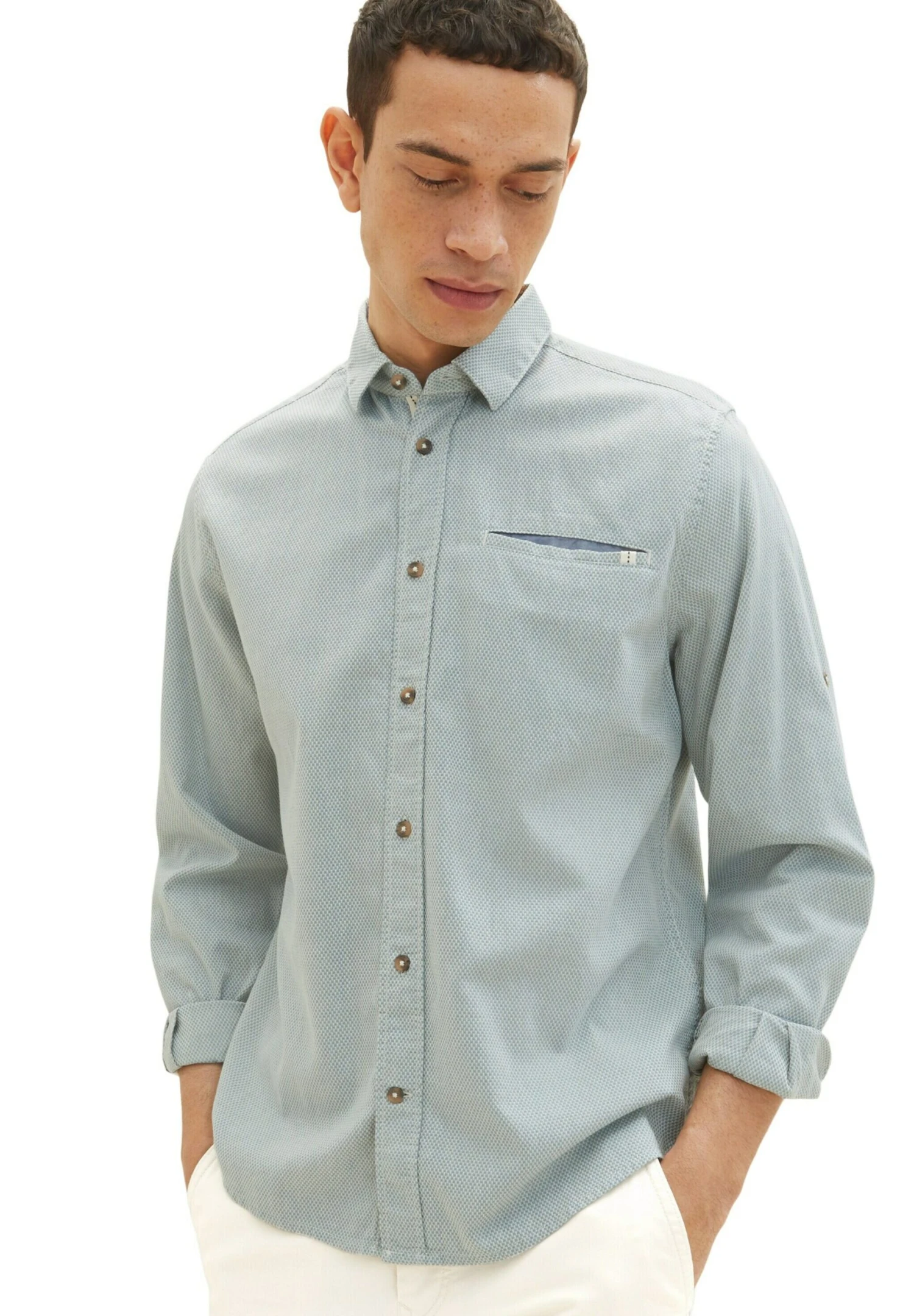 Tom Tailor Mit Struktur - Overhemd - Green White Squared Structure 4 Tom Tailor Mit Struktur - Overhemd - Green White Squared Structure - Afbeelding 2