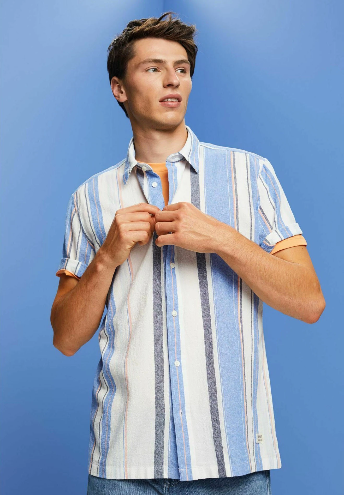 ESPRIT Kurzarm Mit Streifen - Overhemd - Bright Blue 6 ESPRIT Kurzarm Mit Streifen - Overhemd - Bright Blue - Afbeelding 4