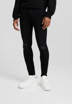 BERSHKA Ripped - Jeans Skinny Fit - Black