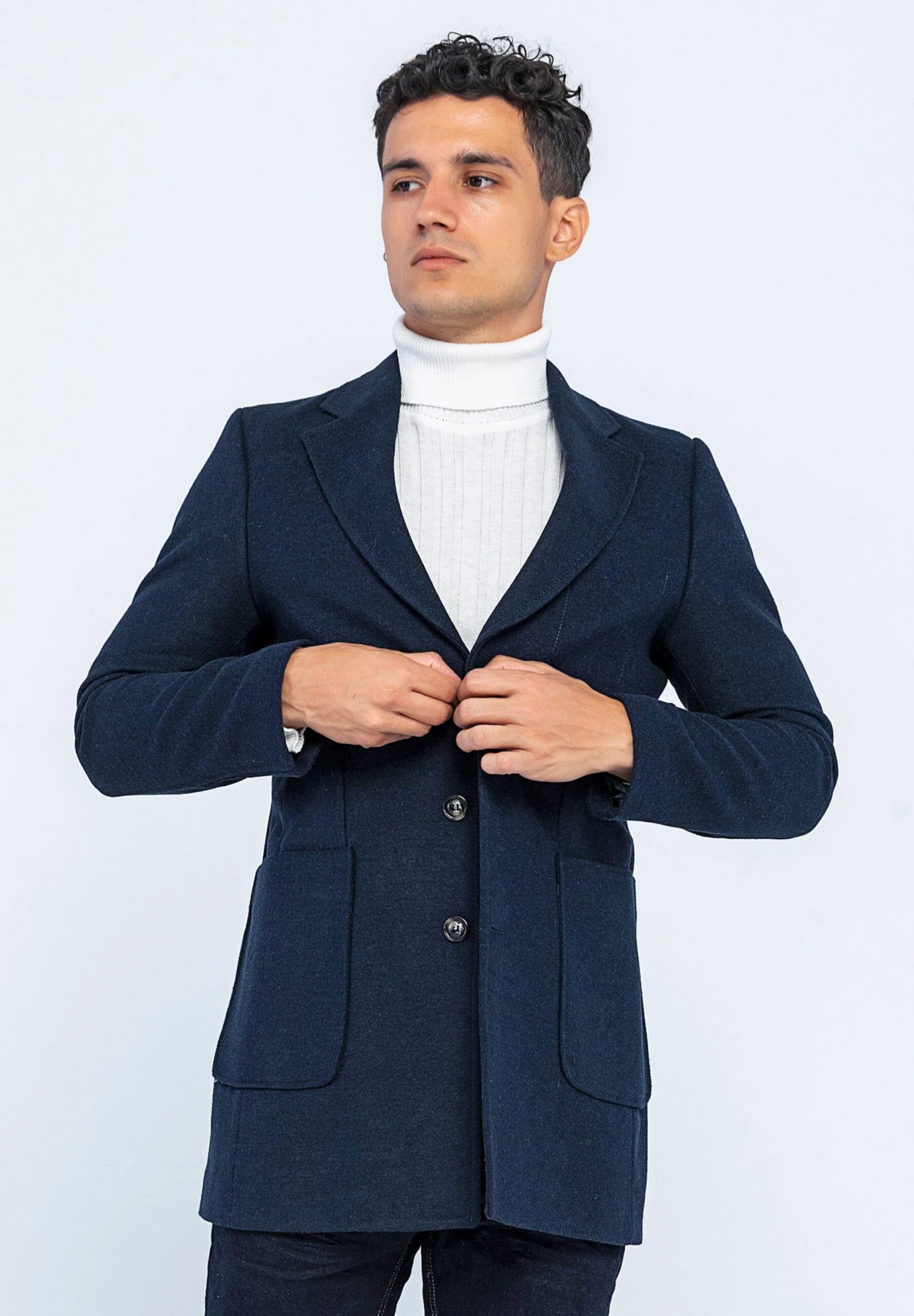 Elegant - Halflange Jas - Dunkelblau 7 Elegant - Halflange Jas - Dunkelblau - Afbeelding 5