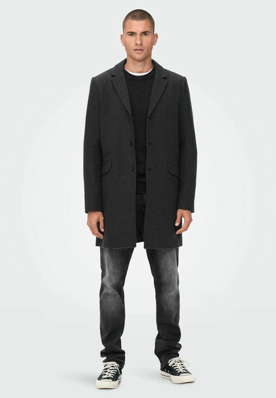 Only & Sons Halflange Jas - Dark Grey Melange 4 Only & Sons Halflange Jas - Dark Grey Melange - Afbeelding 2