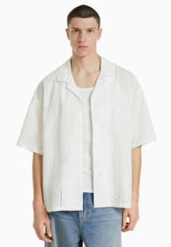 BERSHKA Short Sleeve With Swiss - Overhemd - White