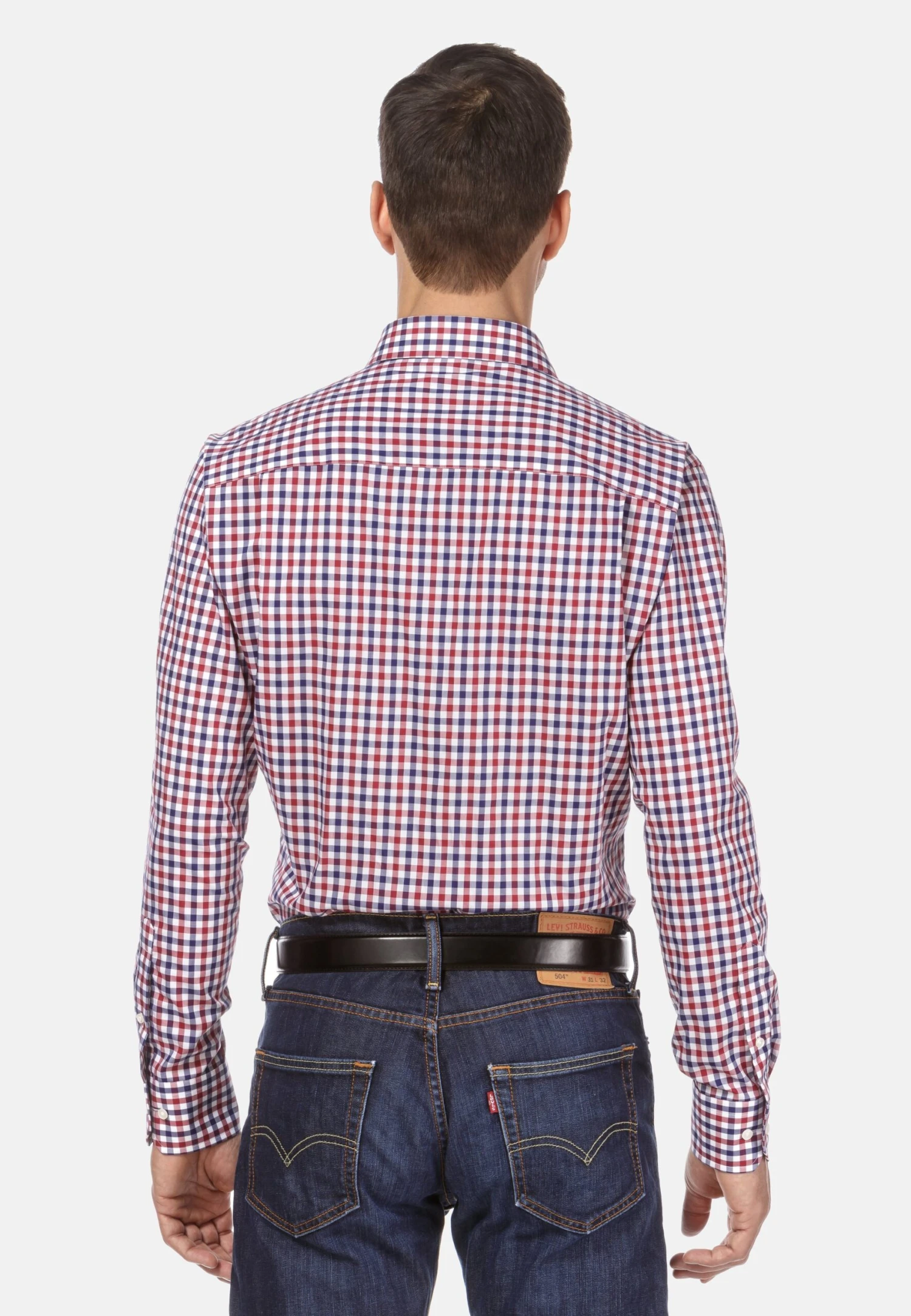 Tailliert Bügelfrei - Overhemd - Dunkelblau Weinrot 4 Tailliert Bügelfrei - Overhemd - Dunkelblau Weinrot - Afbeelding 2