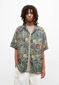 PULL & BEAR Print Short Sleeve- Overhemd - Dark Green