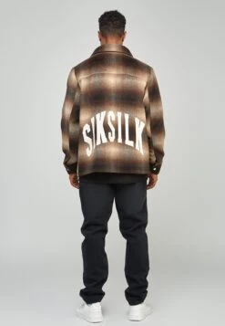 SikSilk Printed Logo Check Overshirt - Lichte Jas - Brown