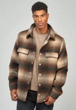 SikSilk Printed Logo Check Overshirt - Lichte Jas - Brown -Jack and Jones Verkoopwinkel 7d62fa45d76b43cb934a48aac6d4ec8f