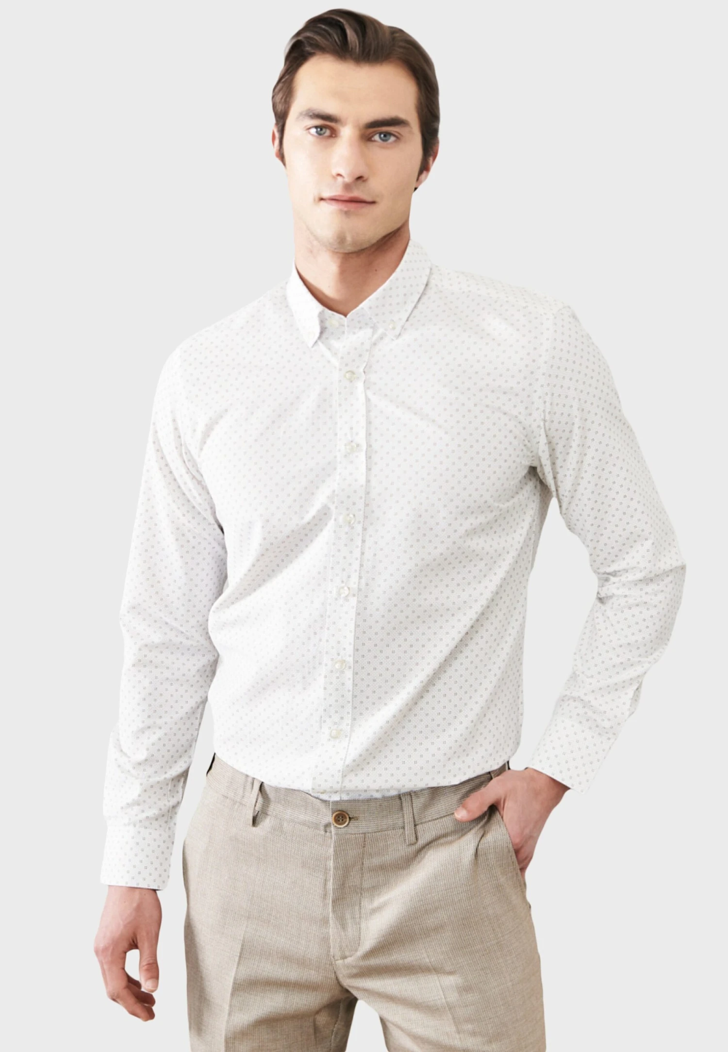 Slim Fit Printed - Overhemd - White Dark Beige 3 Slim Fit Printed - Overhemd - White Dark Beige