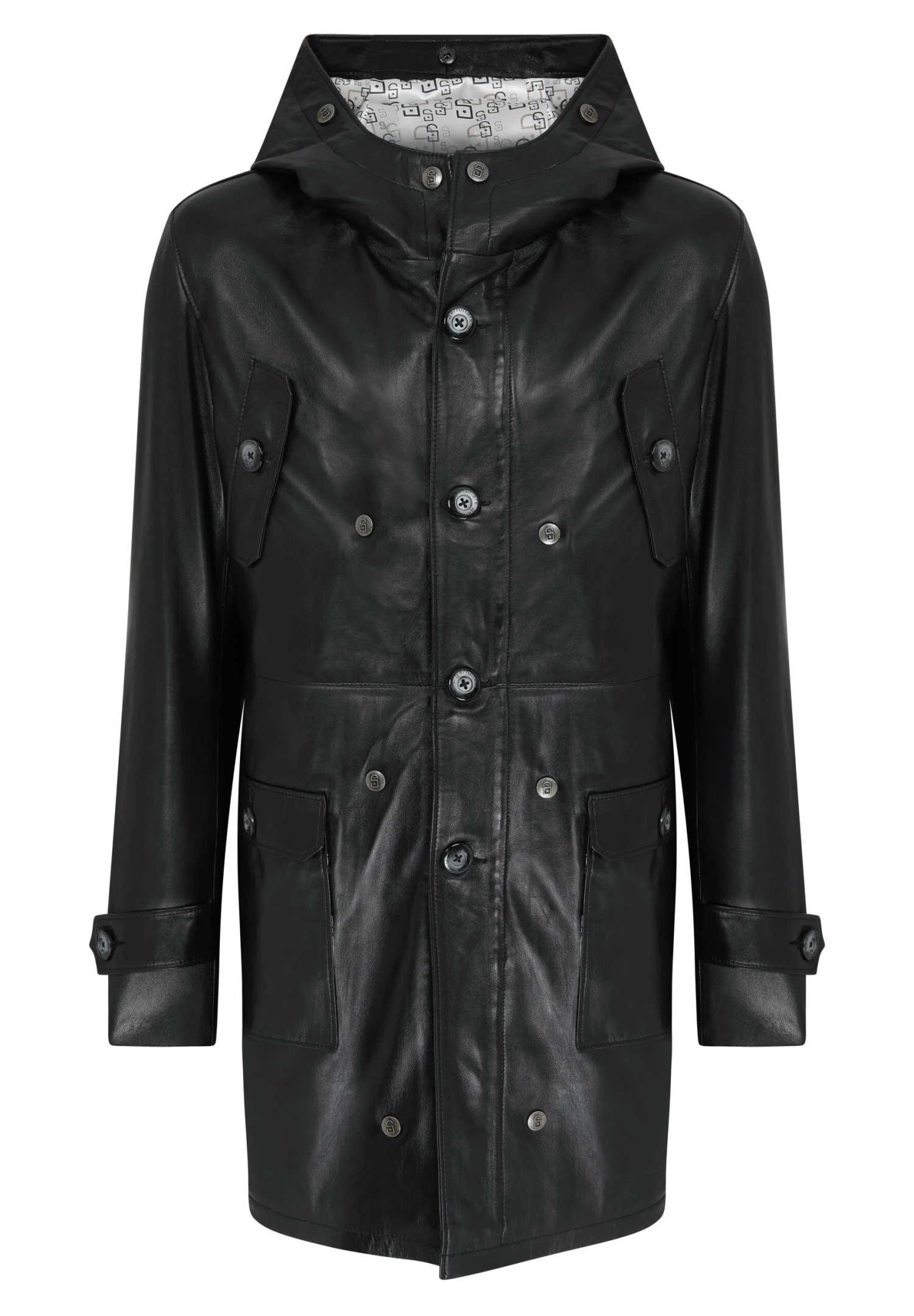 Hooded Leather Coat - Trenchcoat - Black 6 Hooded Leather Coat - Trenchcoat - Black - Afbeelding 4