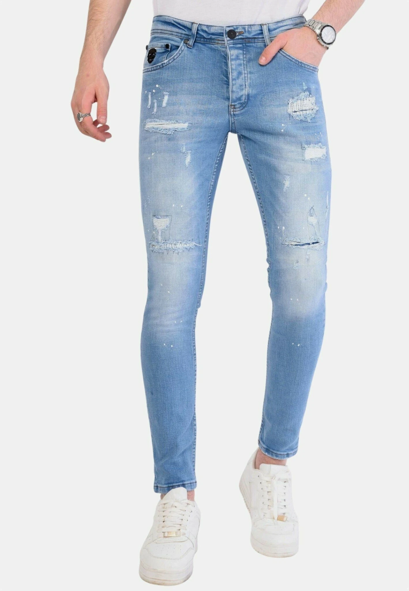 Scheuren - Slim Fit Jeans - Blauw 3 Scheuren - Slim Fit Jeans - Blauw