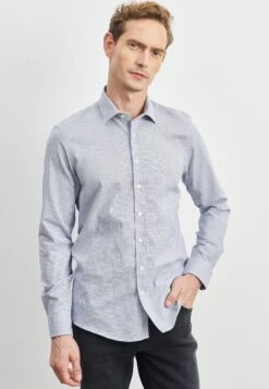 Dobby Weave- Overhemd - White Dark Blue