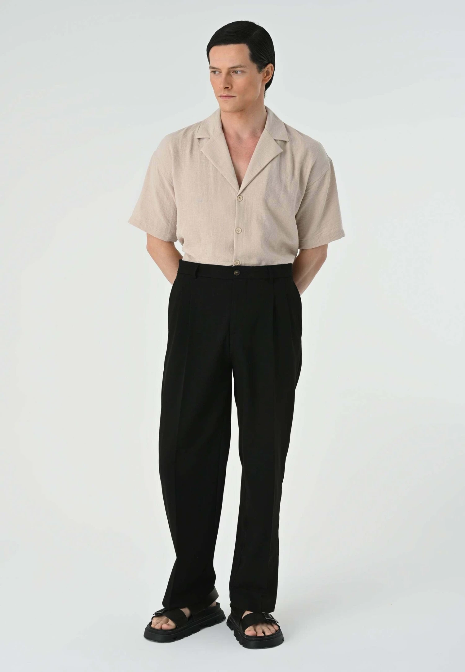 Lapel Collar Short Sleeve - Overhemd - Light Beige 6 Lapel Collar Short Sleeve - Overhemd - Light Beige - Afbeelding 4