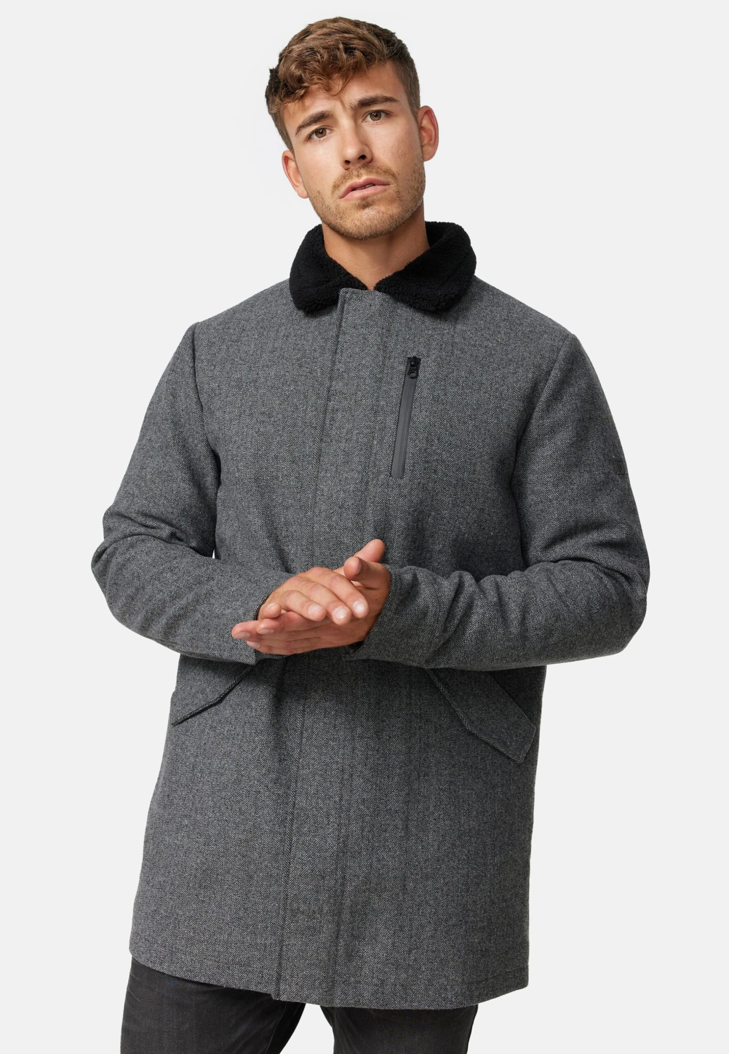 Indicode Jeans Falmo - Halflange Jas - Mini Herringbone Grey 3 Indicode Jeans Falmo - Halflange Jas - Mini Herringbone Grey