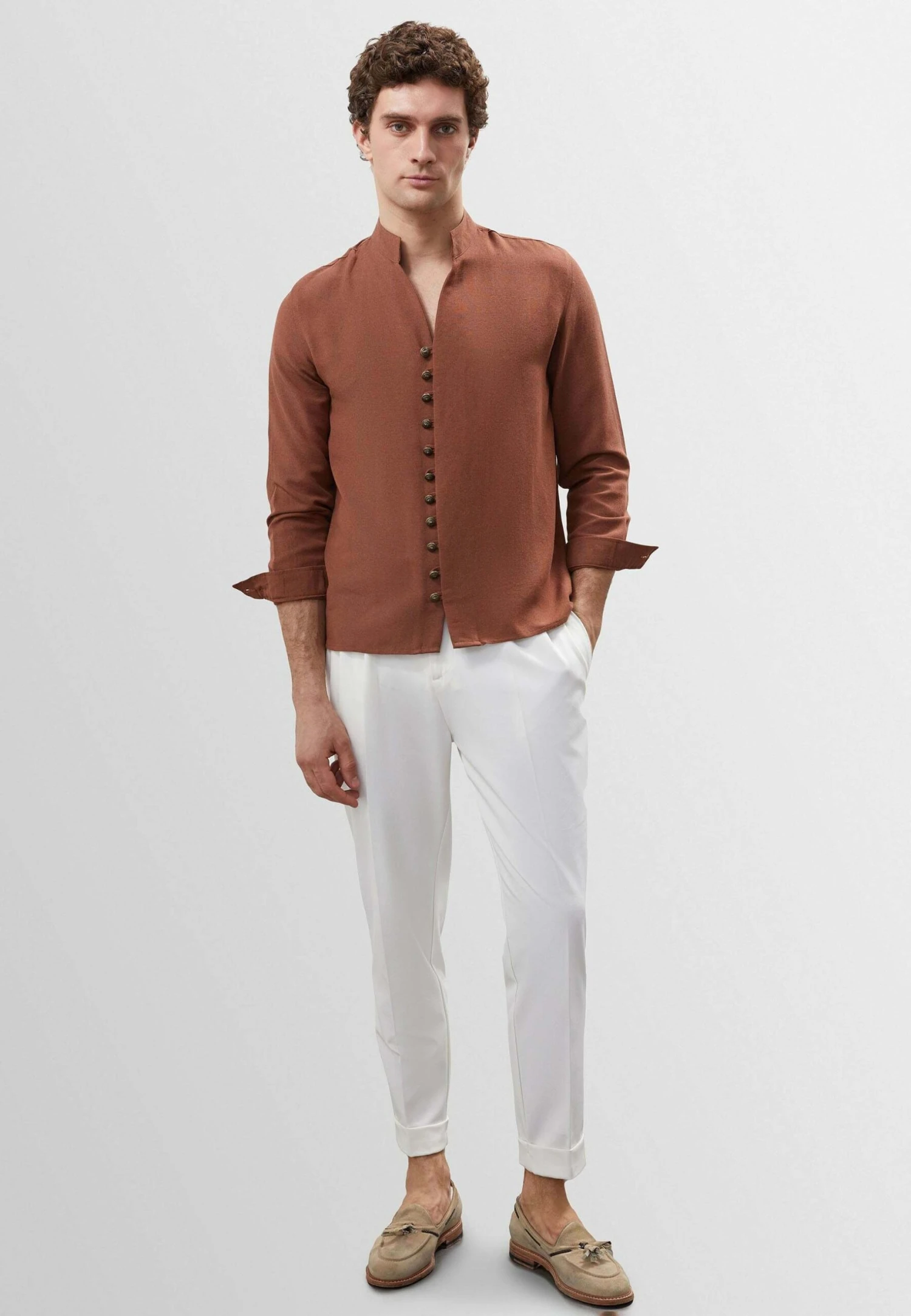 Standing Collar - Overhemd - Brown 4 Standing Collar - Overhemd - Brown - Afbeelding 2