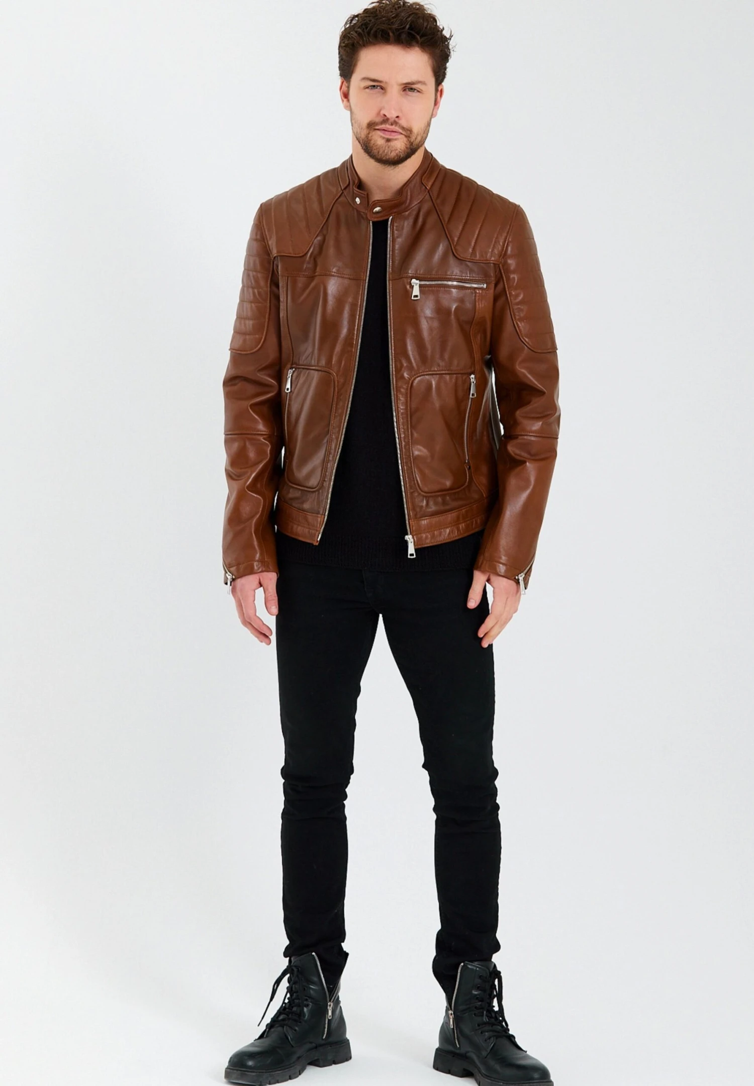 Mit Praktischem Reissverschluss - Leren Jas - Braun 3 Mit Praktischem Reissverschluss - Leren Jas - Braun