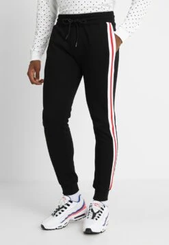 URBAN CLASSICS Terry Tone Side Strip Pants - Trainingsbroek - Black/White/Firered
