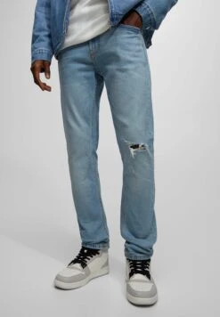 PULL & BEAR Ripped - Straight Leg Jeans - Blue Grey