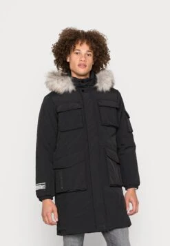 Fur Hooded Longline- Parka - Black