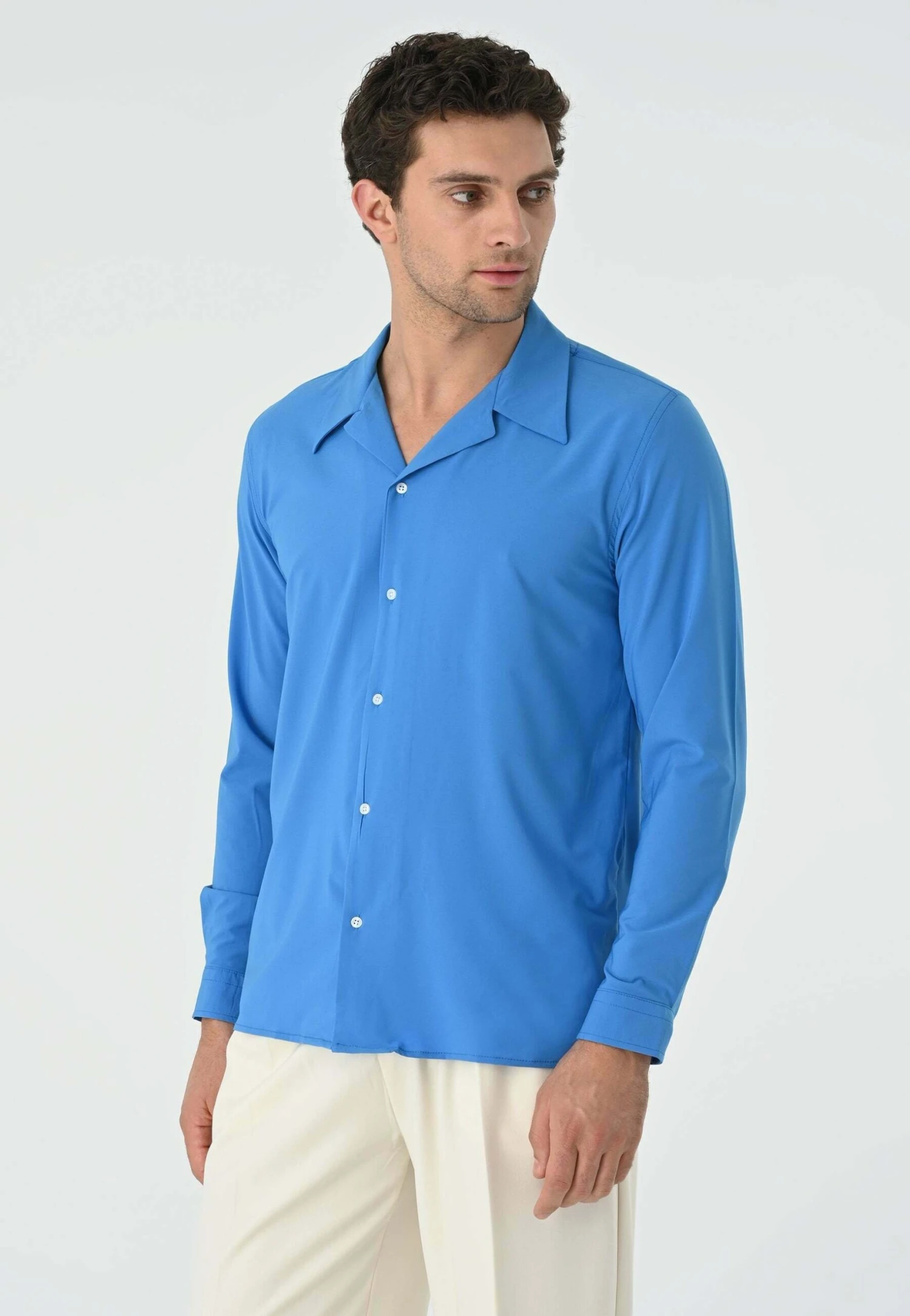 Lapel Collar Long Sleeve- Overhemd - Sax 7 Lapel Collar Long Sleeve- Overhemd - Sax - Afbeelding 5