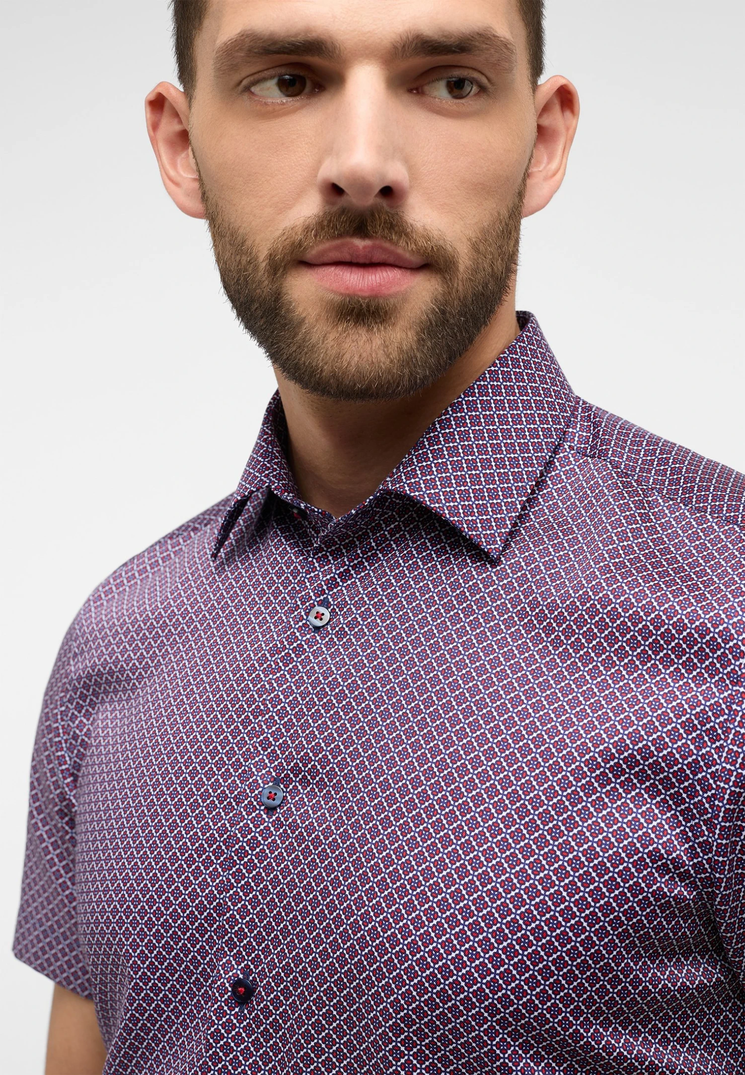 Eterna Bedrucktes Twill Kurzarm Slim Fit - Overhemd - Rot 5 Eterna Bedrucktes Twill Kurzarm Slim Fit - Overhemd - Rot - Afbeelding 3