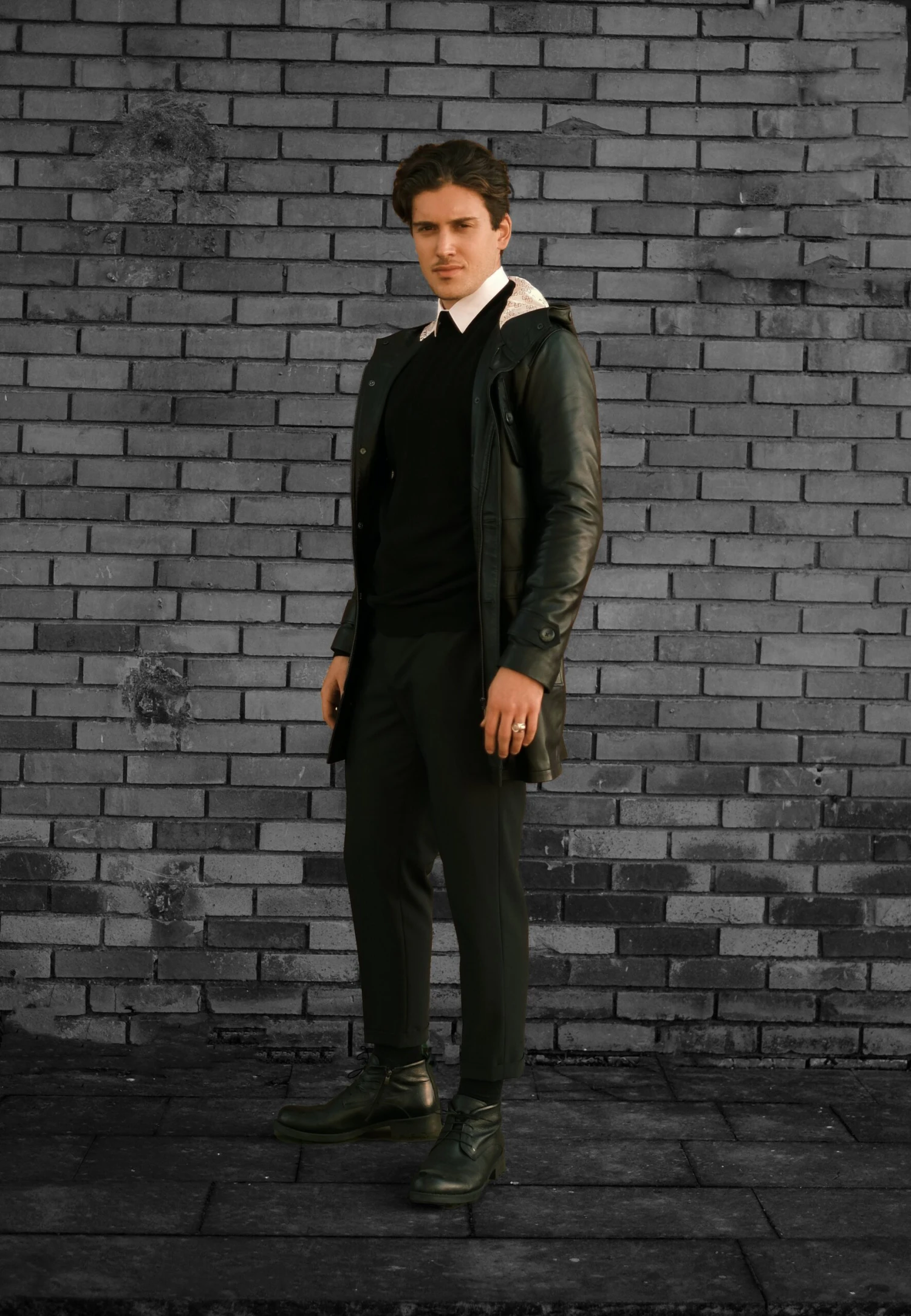 Hooded Leather Coat - Trenchcoat - Black 3 Hooded Leather Coat - Trenchcoat - Black