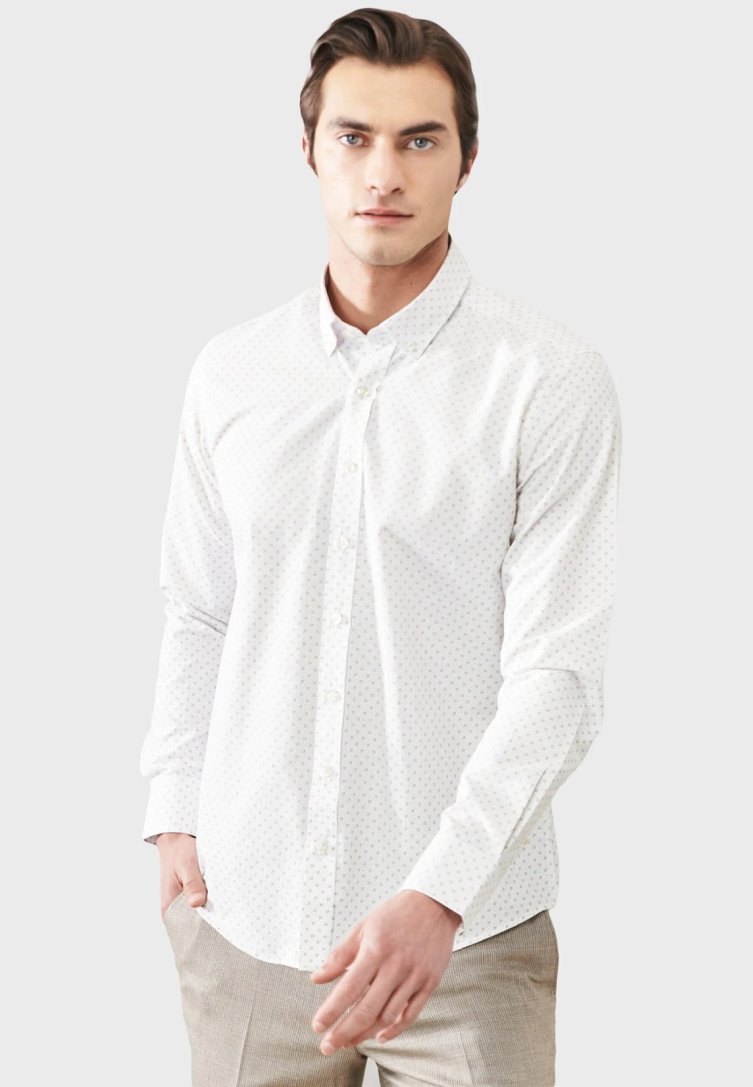 Slim Fit Printed - Overhemd - White Dark Beige 5 Slim Fit Printed - Overhemd - White Dark Beige - Afbeelding 3