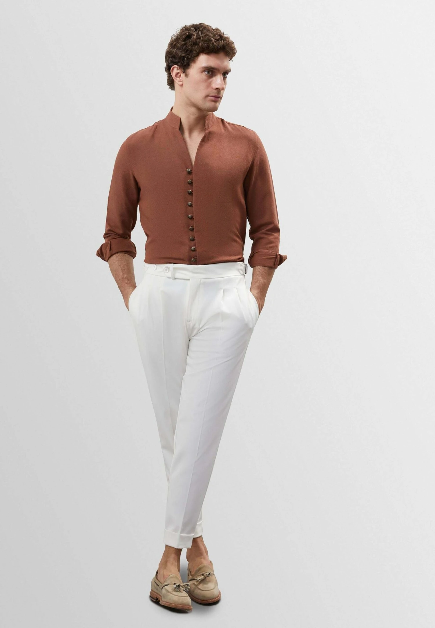 Standing Collar - Overhemd - Brown 6 Standing Collar - Overhemd - Brown - Afbeelding 4