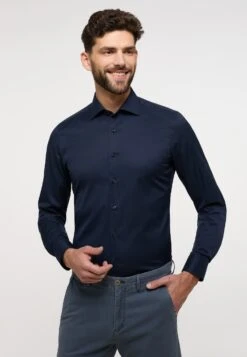 Eterna Unifarbenes Cover- Overhemd - Navy