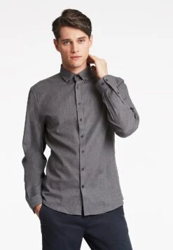 Lindbergh Mouliné Stretch- Overhemd - Dark Grey
