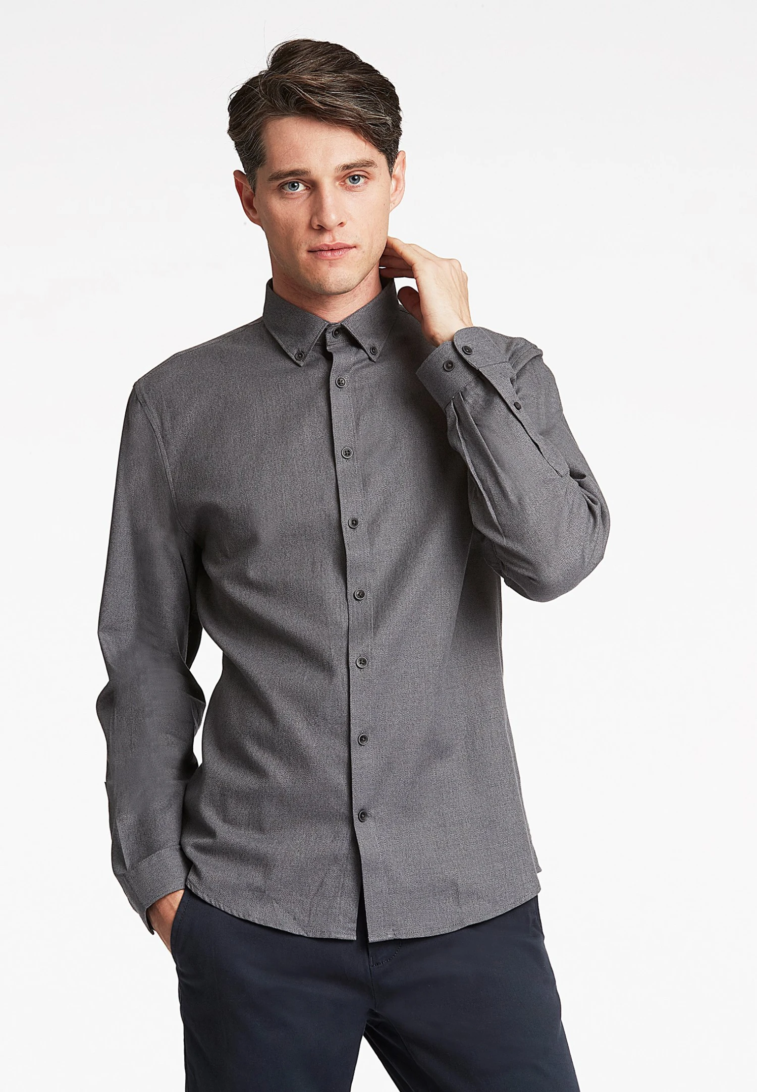 Lindbergh Mouliné Stretch- Overhemd - Dark Grey 3 Lindbergh Mouliné Stretch- Overhemd - Dark Grey