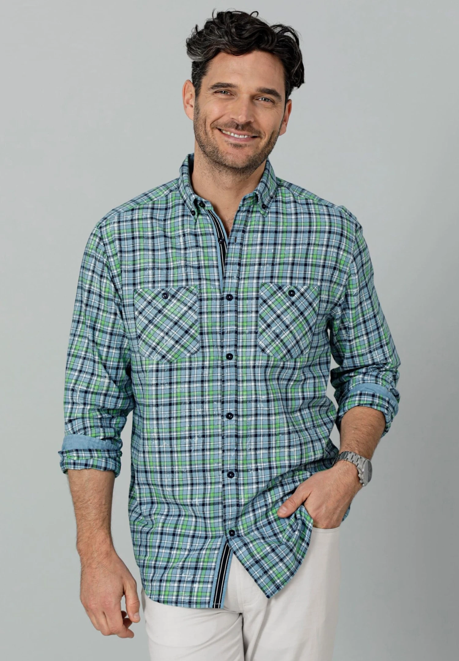 Overhemd - Blau Neongrün 3 Overhemd - Blau Neongrün