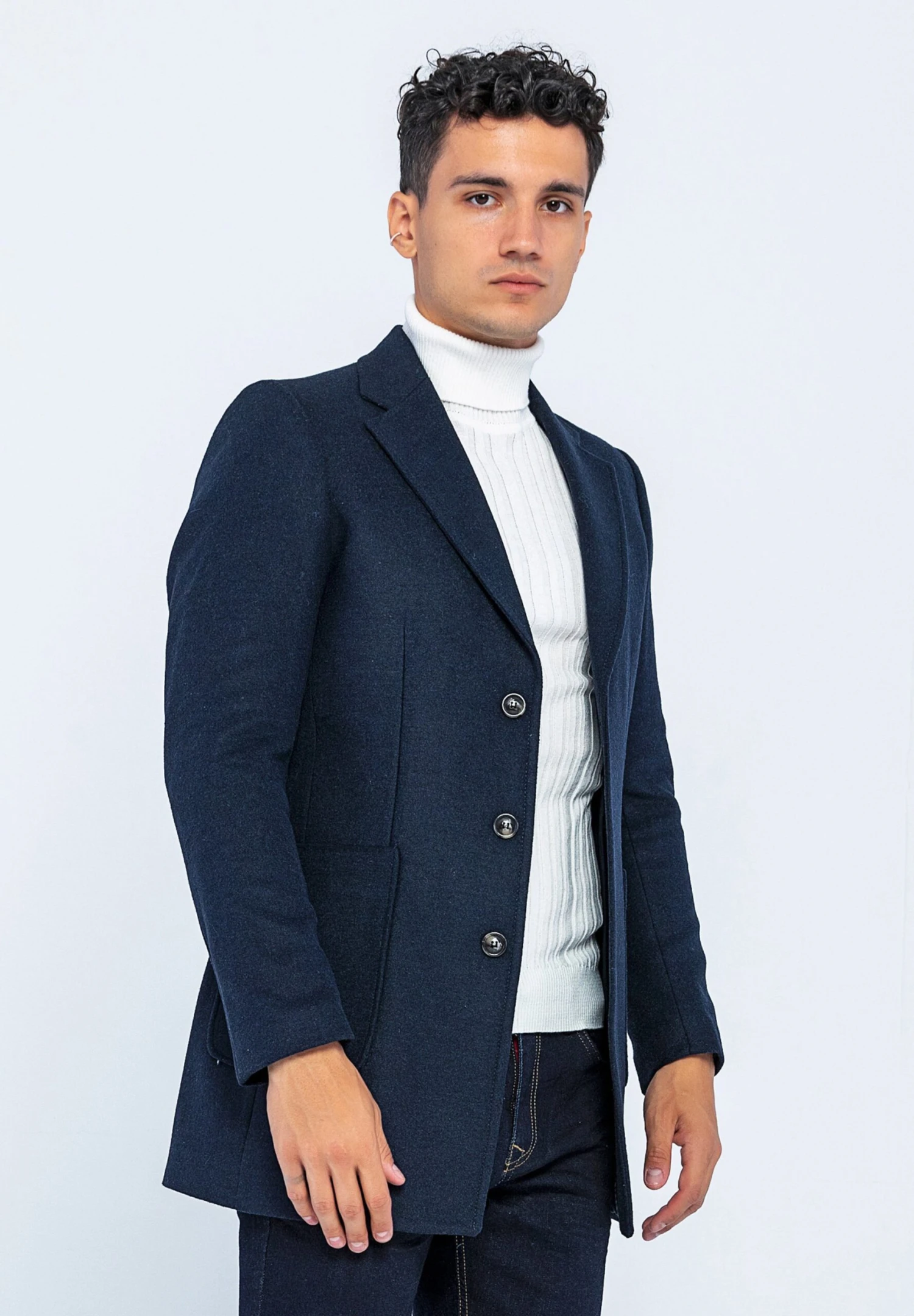 Elegant - Halflange Jas - Dunkelblau 9 Elegant - Halflange Jas - Dunkelblau - Afbeelding 7